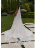 Beaded Ivory Lace Sequined Tulle Wedding Dress With Detachable Sleeves